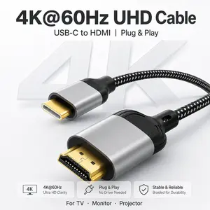 USB C to HDMI Cable 4K@60Hz, HDMI 2.0 Braided Cord, Plug & Play Type C to HDMI Cable for USB-C Laptop Tablet Phone to TV Monitor Projector