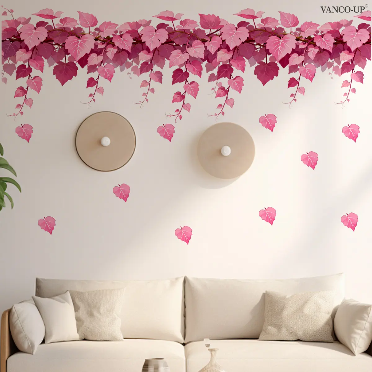 A 30*90cm pink love heart and leaf wall sticker, Decoration sticker, Wall decal for decorating homes, living rooms, bedrooms, self-adhesive decorative sticker, model M20412-KR