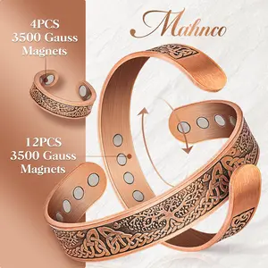 Copper Bracelet for Men & Women,12X Strength Magnetic Bracelets & Lymphatic Drainage Ring for Mens, 100% Solid Pure Copper Jewelry Gift