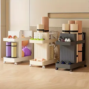 Space-Saving Vertical Fitness Storage Rack, Multi-Functional Organizer for Yoga Mats, Badminton Rackets & Table Tennis Rackets, Plastic Material