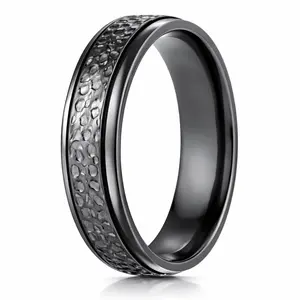 The Forge 7mm Men's Black Titanium Hammered Center Wedding Ring