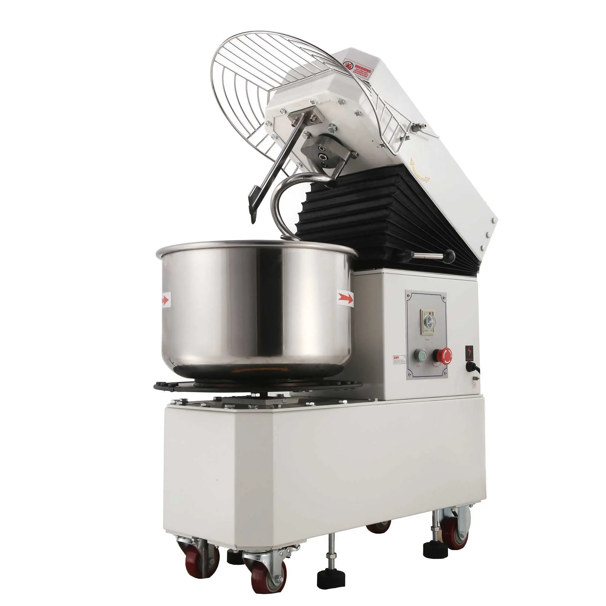 Hakka 20QT Stainless Steel Spiral Dough Mixer - Commercial Push Button Model with Timer, Safety Guards, Sturdy Base, Automatic Shut-Off, 110v/60hz, 220v~240v/50hz, 29x15x28 Inch for Bakery & Restaurant Use