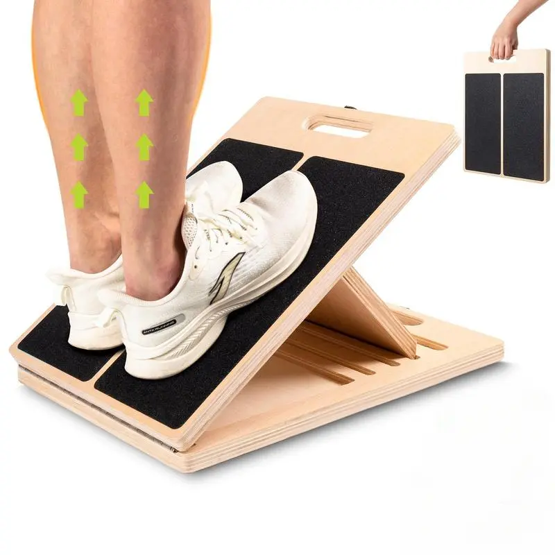 Slant Board for Calf Stretching, Adjustable Portable Wooden Incline Board for Calf Stretcher with Training Poster, 300 Lbs Weight Capacity Calf Stretch Wedge for Leg Exercise, Squat & Physical Therapy#PlantarFasciitis#TightCalves#AnkleMobilityDrills#Fi