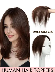 Real Topper Human Hair Extensions Clip In Human Hair Hairline Repair Patch, Suitable for Young Adults, Enhances Hair Volume, Conceals Hair Lines, Easy to Wear, 7x11 Inner Net, Hair Toppers