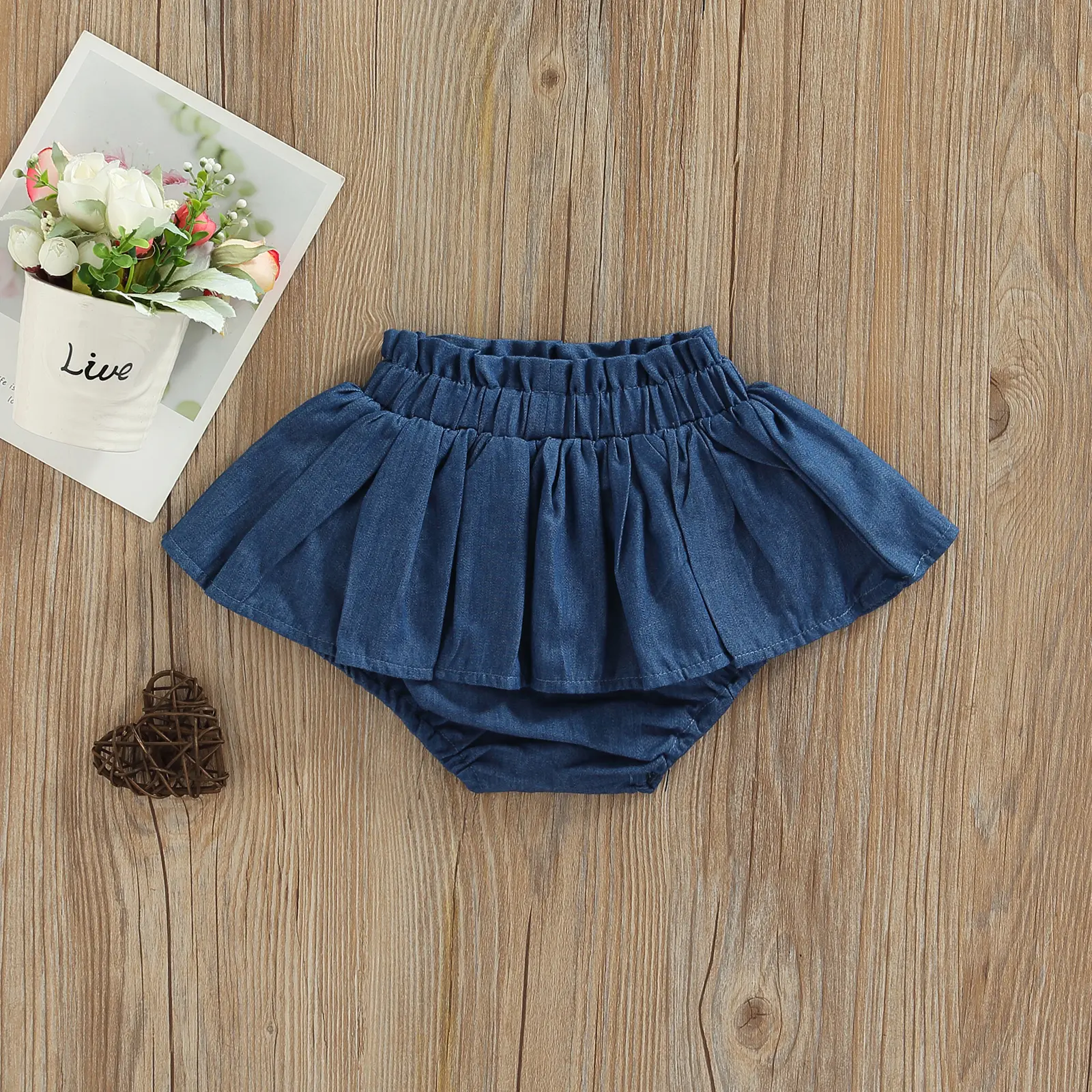 Toddler Baby Girl Summer Denim Tutu Skirt Skort Solid Color Ruffle Pleated Shorts Skirts