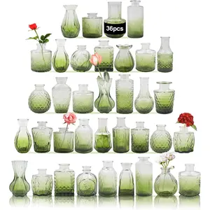 Glass Bud Vases Set of 36 count, Small Flower Vases for Wedding Centerpiece Table Decoration,  Vase in Bulk for Flower Arrangements, Mini Vase for Birthday Party, Festival Home Decor,Green