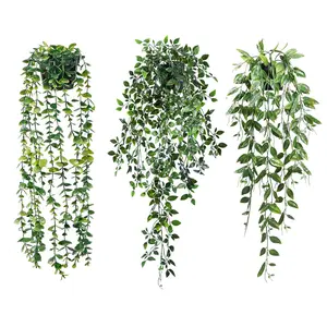 Artificial Hanging Potted Plant, 3 Counts Realistic Faux Plastic Flower, Decorative Plants for Home Wedding Porch, Artificial Boston Fern, Fake Plant Decoration