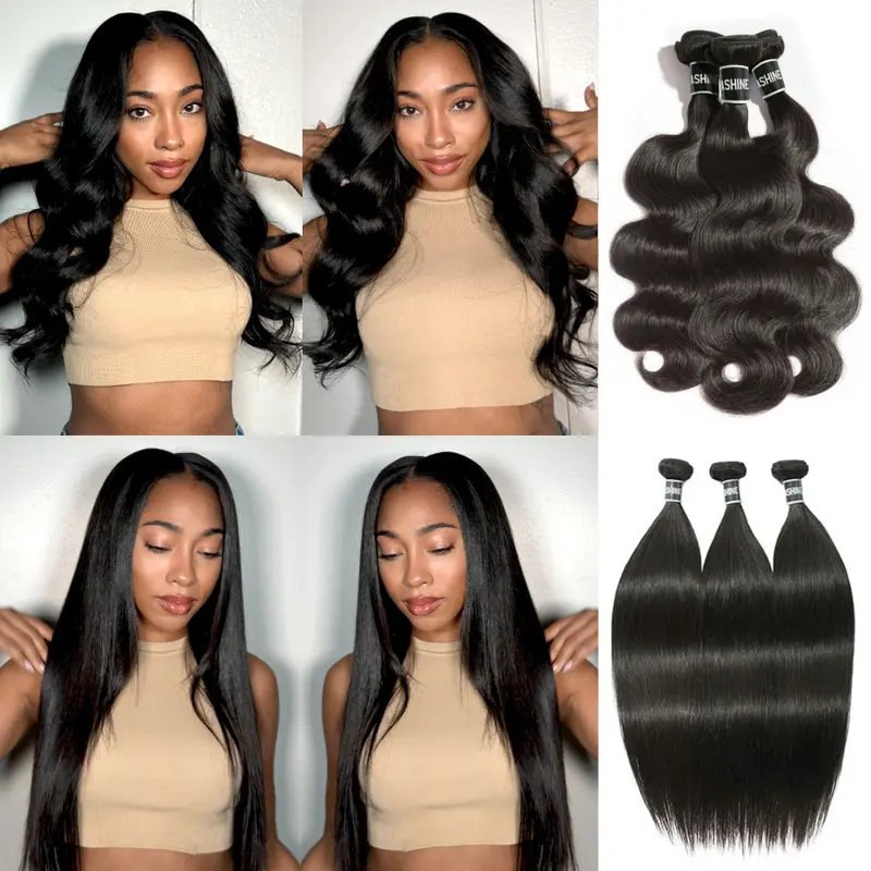 [Ashine] 30 Inches Luxury Brazilian Virgin Bundles 100% Human Hair Straight Body Wave Deep Curly Wigs Tangle-free Re-wearable 10A Grade Salon Quality