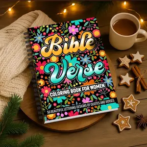 1pc 5.5x8.3 Inch Spiral-Bound Bible Coloring Gift Book- Inspirational Scriptures + Stunning Flowers, Designed for Adults to Relieve Stress, Spark Creativity in Leisure Time - For Everyone