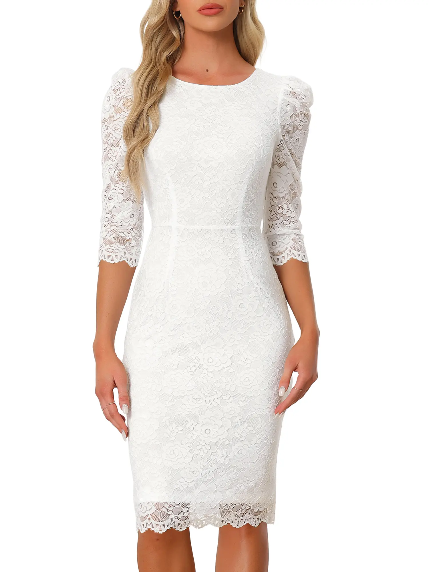 INSPIRE CHIC Women's Elegant Lace Dress 3/4 Sleeve Wedding Guest Bodycon Cocktail Dresses