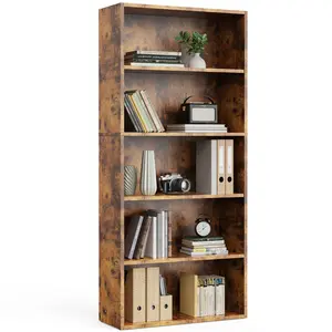 Industrial 5 Shelf Bookcase - Large 53 Inch Tall Floor Standing Open Bookshelf for Home Office, Living Room, and Bedroom Storage