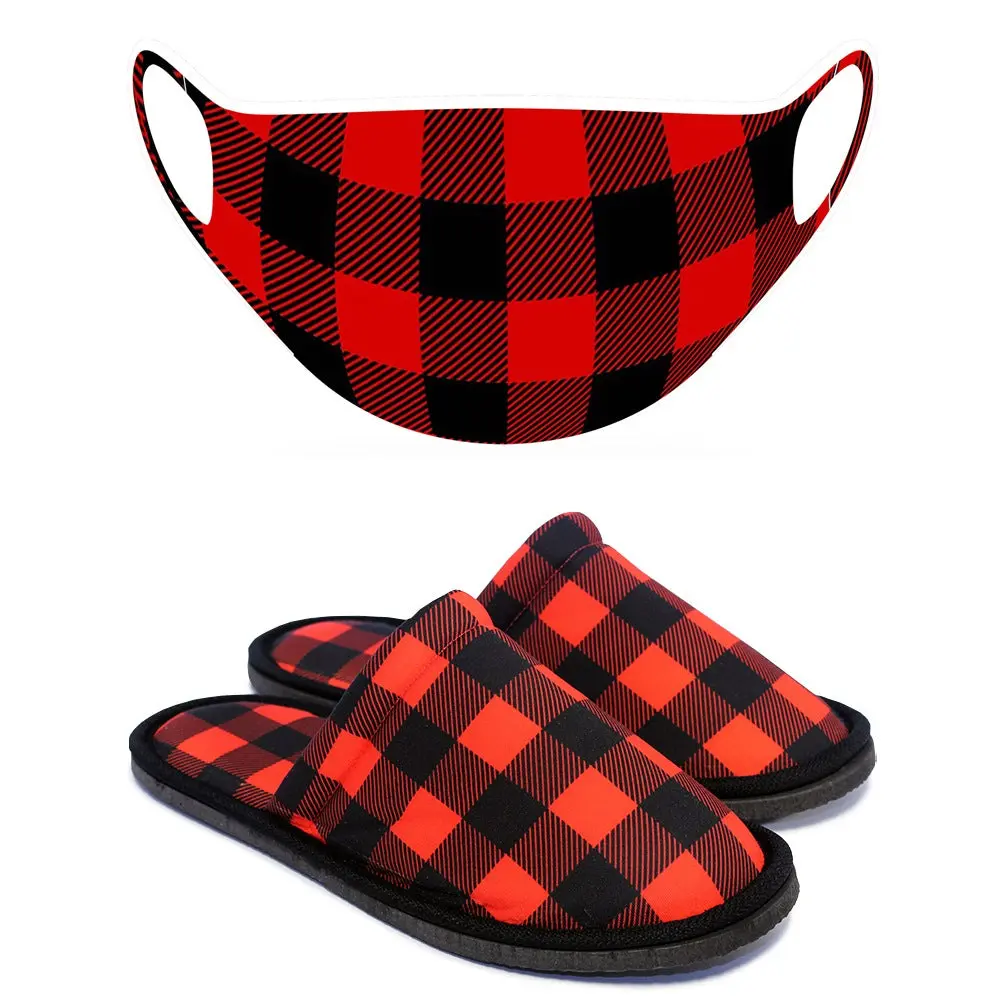 Chochili Men Trendy Lumberjack Home Garage Kitchen Dorm Slippers and Mask Pack