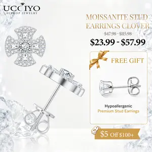 UCCIYO Creative Cross Stud Earrings UCClYO Four-Leaf Clover Lab-Created Moissanite Earrings for Women 925 Sterling Silver Men's Stud Earrings Hip-Hop Jewelry Couple Gift Valentine's Day summerwins【#E567】