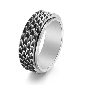 GTHIC Dragon Scale Stainless Steel Spinner Gothic Ring for Men and Women Birthday Gift