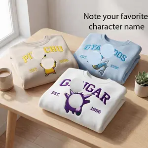 [ Note your favorite character name] PKM Anime Embroidered Quarter Zip Sweatshirt/ Crewneck/ Hoodie, Personalized Character Sweater