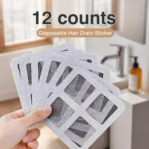 12 Counts Shower Drain Hair Catcher, Disposable Sticker with Strong Adhesive Backing，Prevents Drain Blockages from Hair and Soap