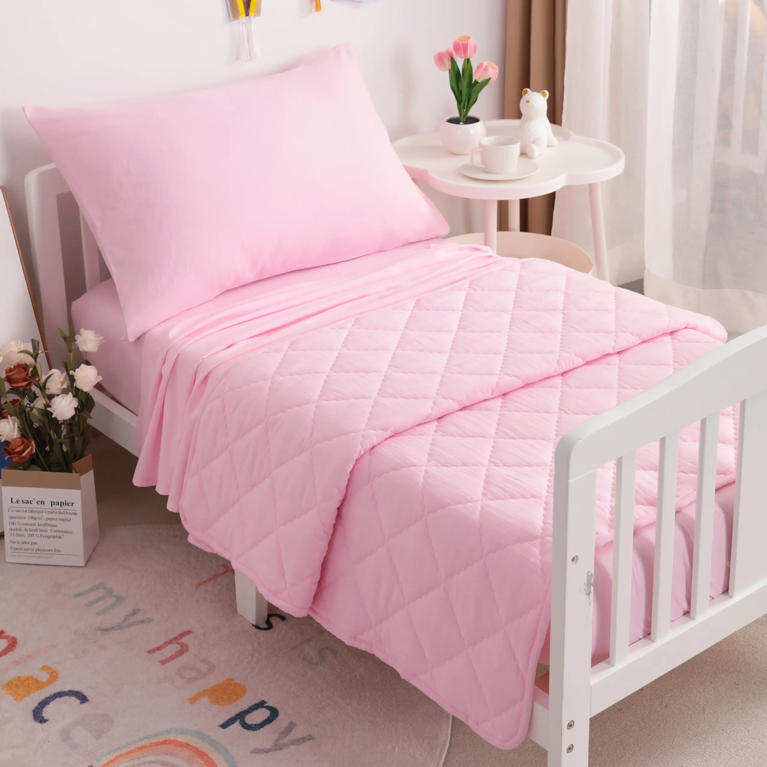 [ Summer Sale Deals ]NTBAY Toddle Bedding Sets, Children's Comforter Set, 4 Pieces Skin-Friendly Cozy Soft Washable and Breathable Baby Crib Bedding Set for Boys and Girls, Lightweight & Warm, Room Decoration, All Season, Gift