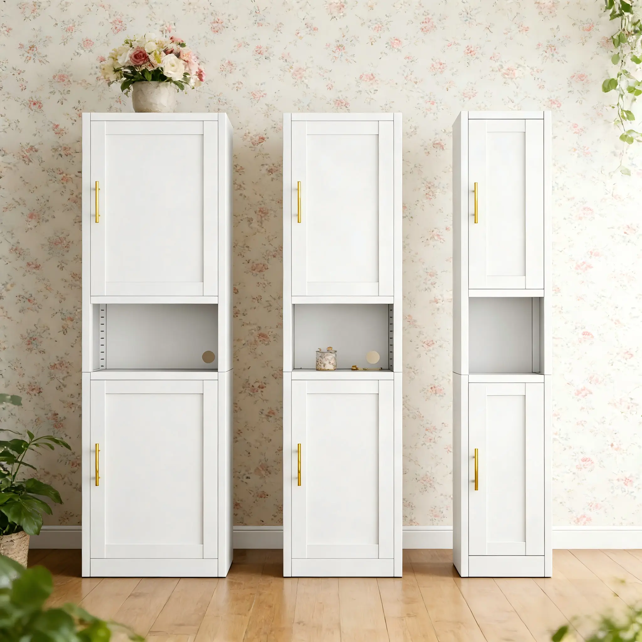 Metal Bathroom Storage Cabinet | Freestanding Steel Organizer with 2 Doors, Shelves & Open Countertop for Small Space, Bathroom, Kitchen & Living Room