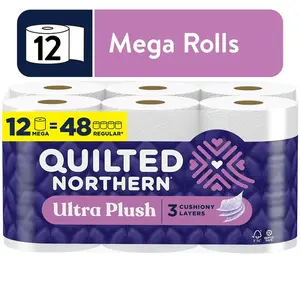 12 Mega Rolls Ultra Plush Toilet Paper, 3-Ply Toilet Tissue (255-Sheets Per Roll)
