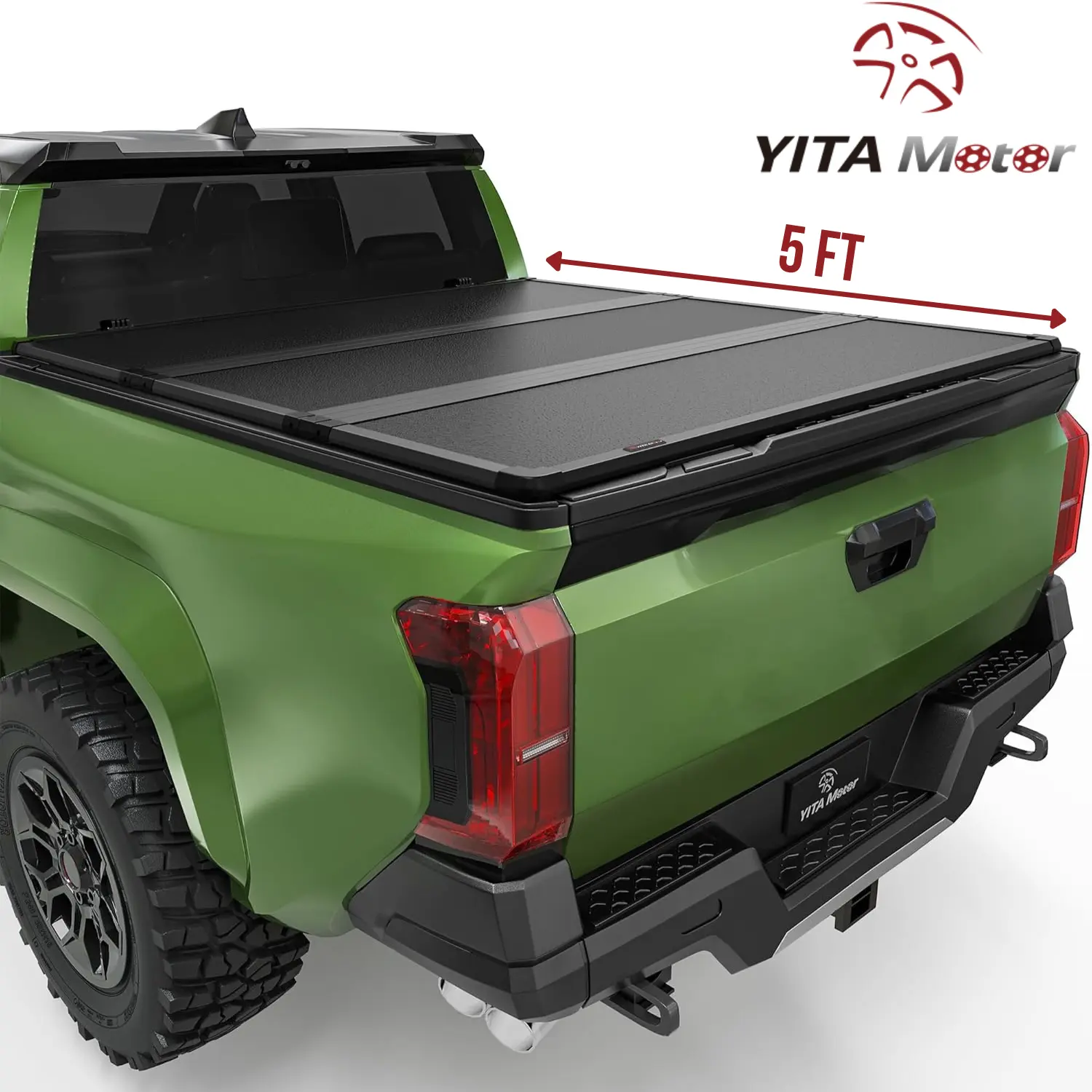 [Fits 2024-2026 Toyota Tacoma] 5 FT Bed, FRP Hard Tri Fold Truck Bed Tonneau Cover, with Deck Rail System