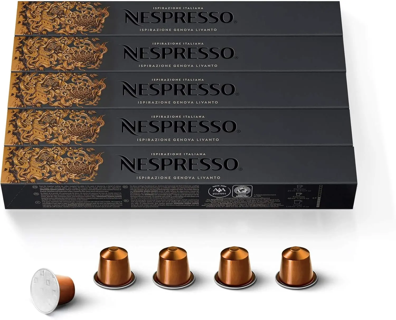 NESPRESSO Original Line Livanto Medium Roast Premium Arabica Blend Coffee Capsules - 50-Count, Low Fat, Varying Caffeine Content, Cupboard-Storable, Nutritious Coffee Drink for Adults