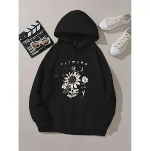 Floral Print Hoodie For Women Stylish Long Sleeve Pullover With Drawstring Perfect For Casual Wear And Fall Winter Sports