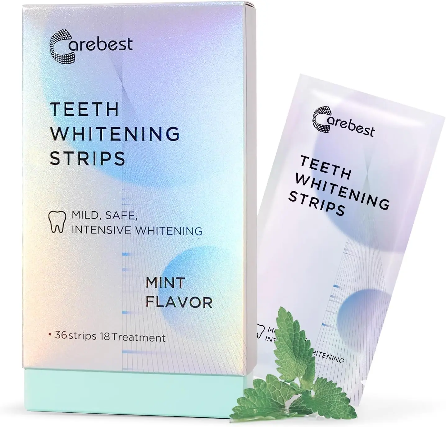 CAREBEST Teeth Whitening Kit for Sensitive Teeth, Gentle Daily Formula with Fresh Mint, 36 Strips (18 Treatments) for a Radiant Smile at Home or Work, Flavor, Brightening, Oral, Intensive, Mouth Care, Travel, Whitening Strips Teeth