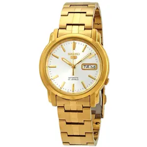 Seiko 5 Automatic White Dial Gold Tone Steel Men's Watch with Date Display