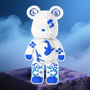 9800pcs Blue Porcelain Lucky Bear Animal 3D Puzzle Building Block Model Creative Decoration Gift Birthday Halloween Valentine Christmas