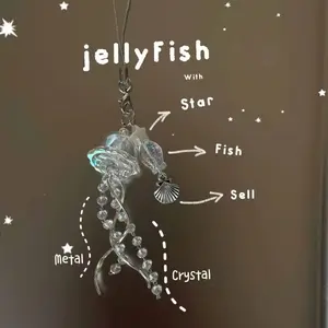 Y2K Jellyfish Keychain, Mermaidcore Phone Charm, Kawaii Crystal Bag Accessory