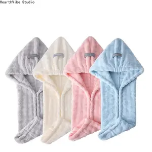4pc French-Style Bubble Fleece Hair Drying Cap - Extra-Thick, Quick-Drying, Super-Absorbent Turban Hair Wrap for Students, Camping & Hiking Bath Towel Accessory