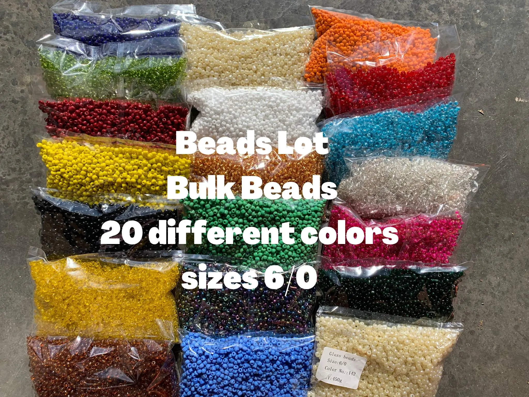 3mm- Size 8/0 Beads lot, Bulk beads, Glass Seed Beads Size 8/0, hole size 3.6mm, 20 different colors, 225 per bag, 4500grams or 9.9lbs