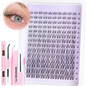 132 Pcs False Eyelashes Set, 8-16 Mm Mixed Length, Fluffy Natural Look, D Curl, Waterproof Glue Eyelash Tweezers Included, Perfect for Christmas Festival, Fluffy Eyelash Clusters