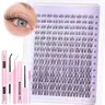 132 Pcs Voluminous False Eyelashes Set, 8-16 Mm Mixed Length, Fluffy Natural Look, D Curl, Waterproof Glue Eyelash Tweezers Included, Perfect for Christmas Festival, Fluffy Eyelash Clusters, Volumized False Eyelashes, Fluffy Volume Eyelashes