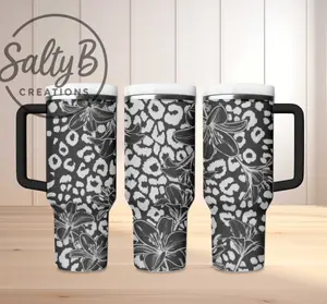 Lilies and Leopard Laser Engraved Tumbler