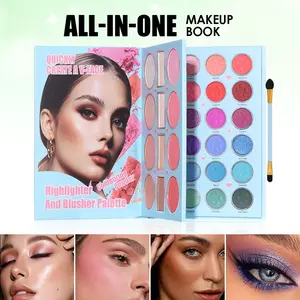 Blue Double Layer Flip Makeup Book Palette | Shimmering Eyeshadow Palette 24 Vibrant Eyeshadows + 4 Blushes + 8 Contour Colors | Bright Color Palette, High Pigment, Easy Blend, Professional Makeup Artist Kit, Travel Friendly Cosmetics Gift