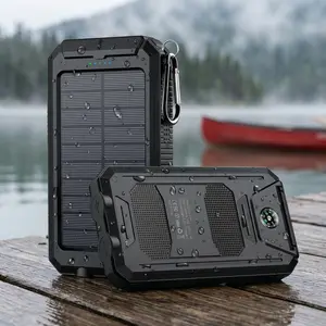 10000mAh Solar Power Bank, Waterproof Chargeable Portable Charger, Dual USB Fast Charging External Battery with Flashlight & Compass, Essential for Camping, Hiking and Fishing#SolarPowerBanK #PortableCharger #WaterproofPowerBank