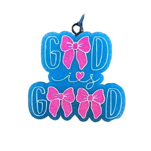 God is Good Car Freshie Bows Freshener Car Accessories with Pink Bows and Blue Design