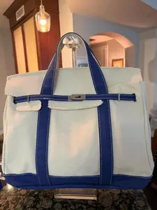Trending Beaded Bags and Resort Collection - BOATKIN MEDIUM Navy/White Canvas "Boatkin" Tote Bag