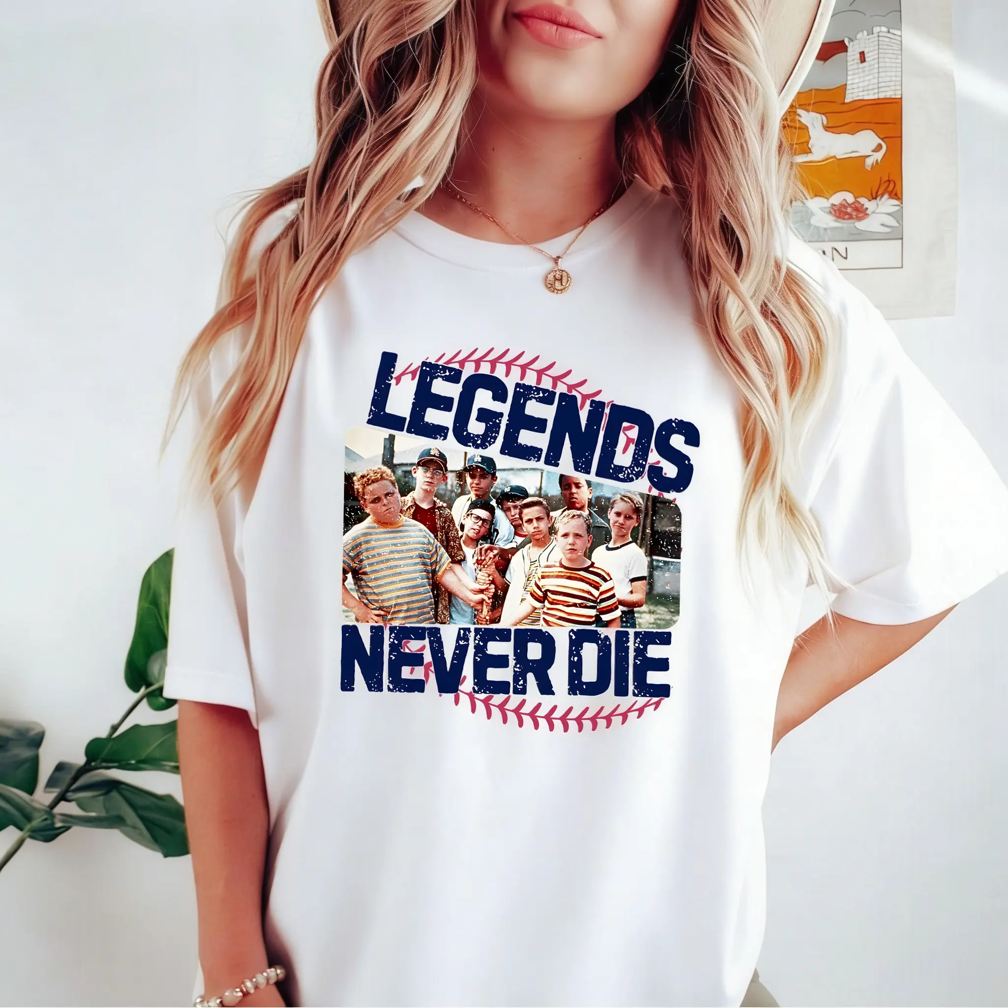 Women's Essential 1990s Sandlot Legends Printed Retro Baseball Tees - Lady's Fashion Basic Team Crew Shirts for Sports & Outdoor Wear, Breathable