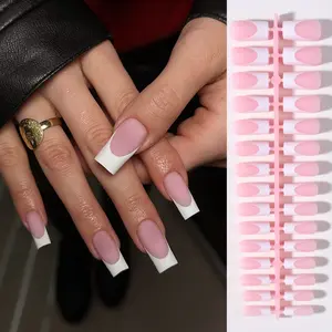 150pcs Minimalist French Square Nail Tips, Nude Base with Pure French Edge, Long Hand Effect, Salon Quality at Home, Nail Art Studio