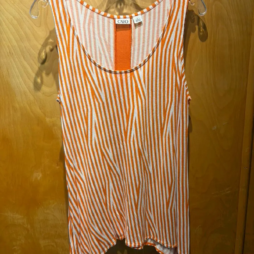 Cato Vibrant Summer Orange and White Striped Tank Top Rayon L Boho Chic 5024
