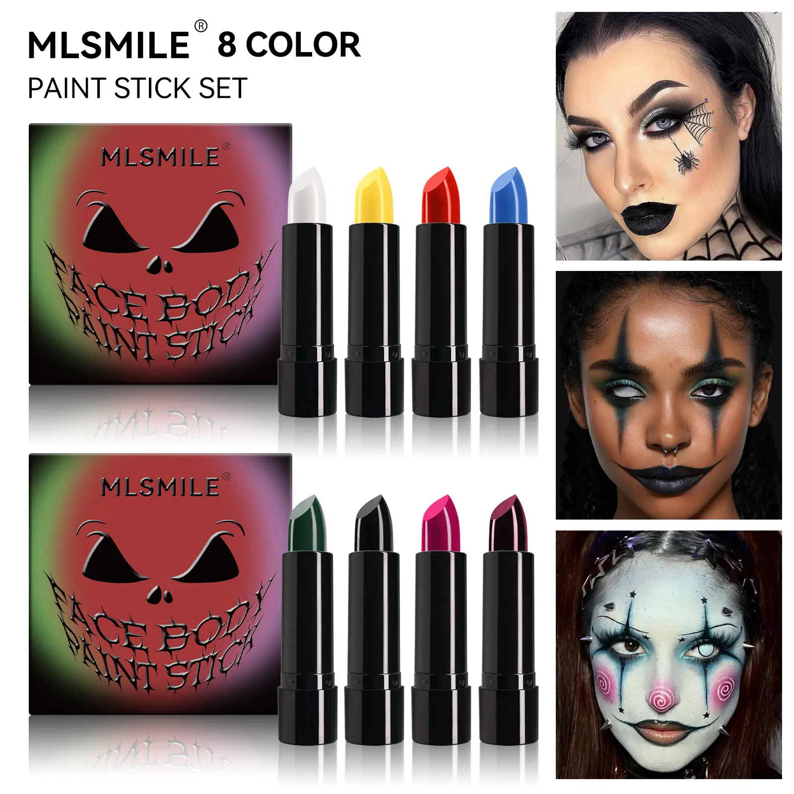 4-pack Halloween lipstick set with long-lasting natural 3D contouring, facial and body painting cream