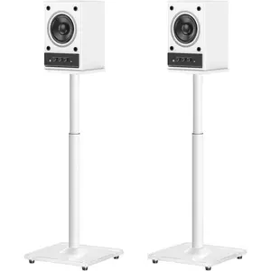 Universal Speaker Stands Height Adjustable 28"-37.4", Bookshelf Speaker Stand Pair for  Studio Large Speakers Up to 22 lbs, Surround Sound Speaker Stand with  Management, White