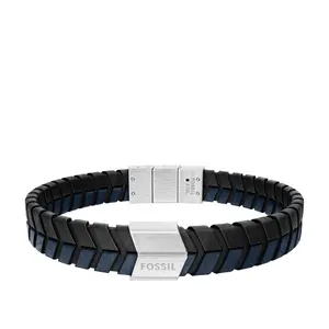 Fossil Men's Woven Blue and Black Leather Bracelet