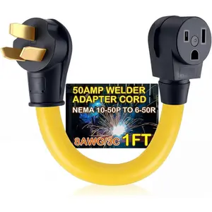 10-50P to 6-50R 50amp Welder Adapter Cord Compatible with NEMA, 3 Prong Stove Oven to Welder Plasma Adapter with Ergonomic Handle STW 8 AWG*3C, 1ft, ETL Listed
