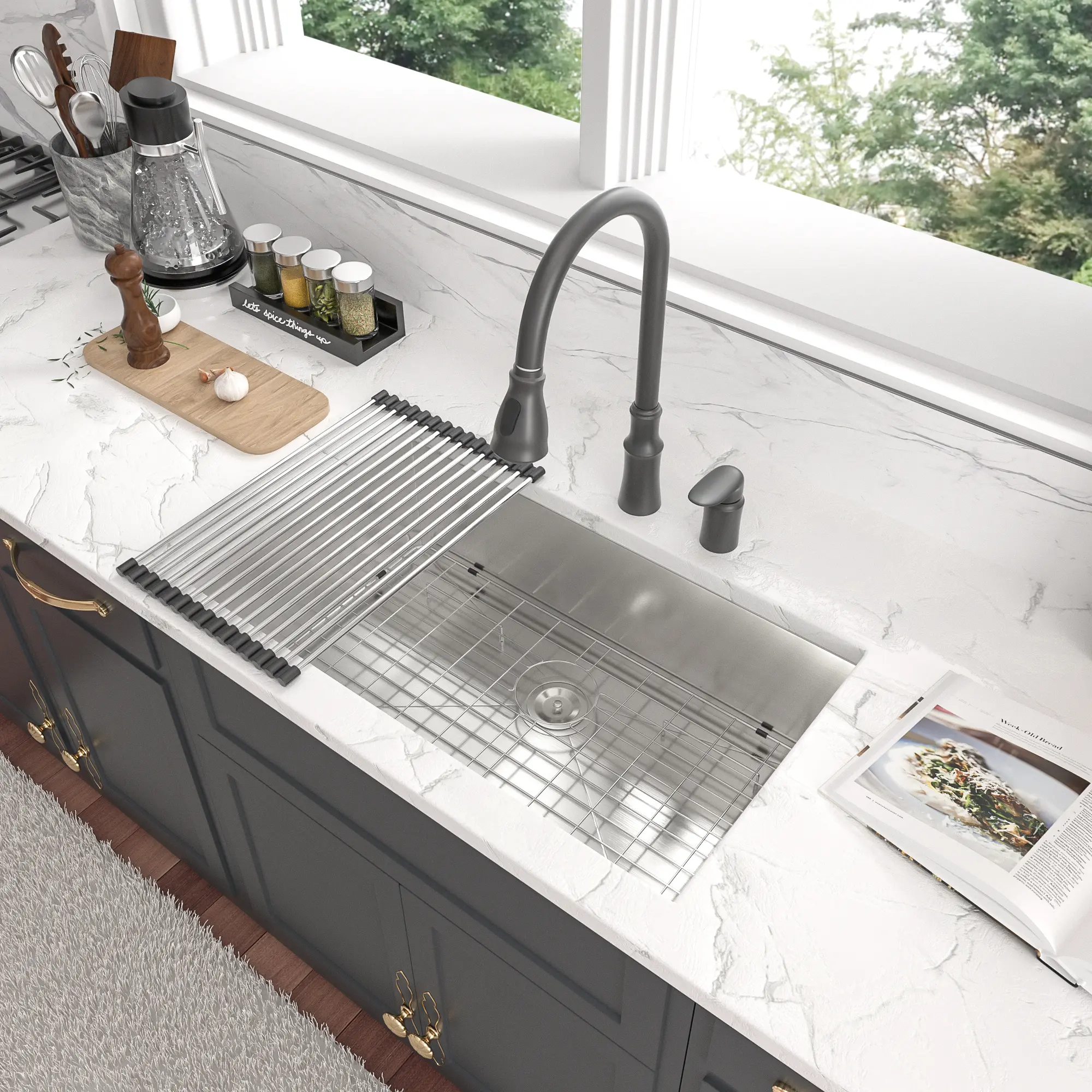 Sarlai 32/33 x 19 Inch Undermount Kitchen Sink Single Bowl Undermount Kitchen Sink 16 Gauge Stainless Steel Kitchen Sink