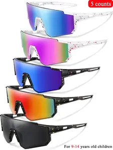 5 Piece Kids Fashion Summer Sports Sunglasses Set, Outdoor Sports Glasses, Unisex Ages 9-14, Color Mirror Lenses, Windproof, Windproof Sports Eyewear, for Baseball, Cycling, Hiking, Fishing, Travel