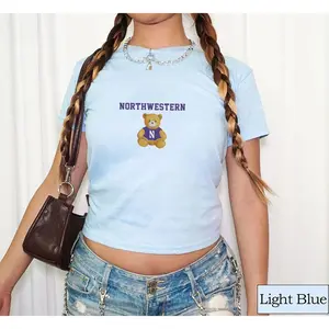 Northwestern Teddy Bear Shirt, College Spirit Wear Baby Tee, Custom School Mascot, Northwestern University Merch, Trendy 2025