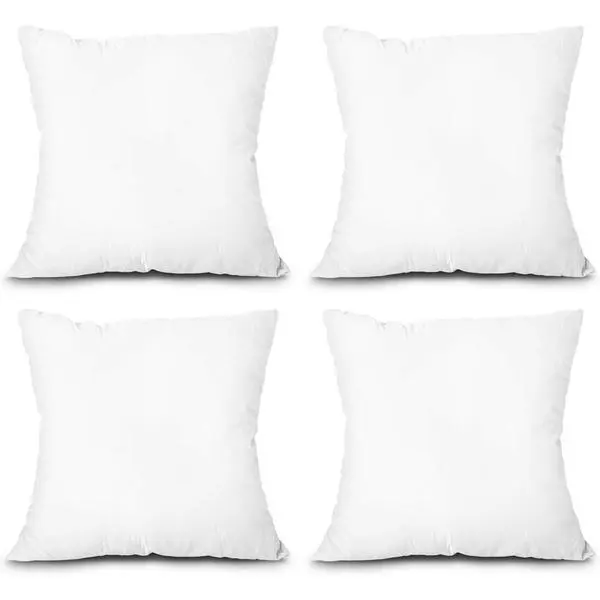 EDOW 18x18 in Throw Pillow Inserts (Set of 4), Lightweight Down-Alternative Polyester Cushions for Home, Room & House Decor, Sham Stuffers, Machine Washable (White)